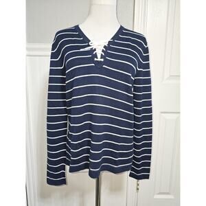 Lauren Ralph Lauren Womens L Blue White Nautical Long Sleeve T Sweater Top